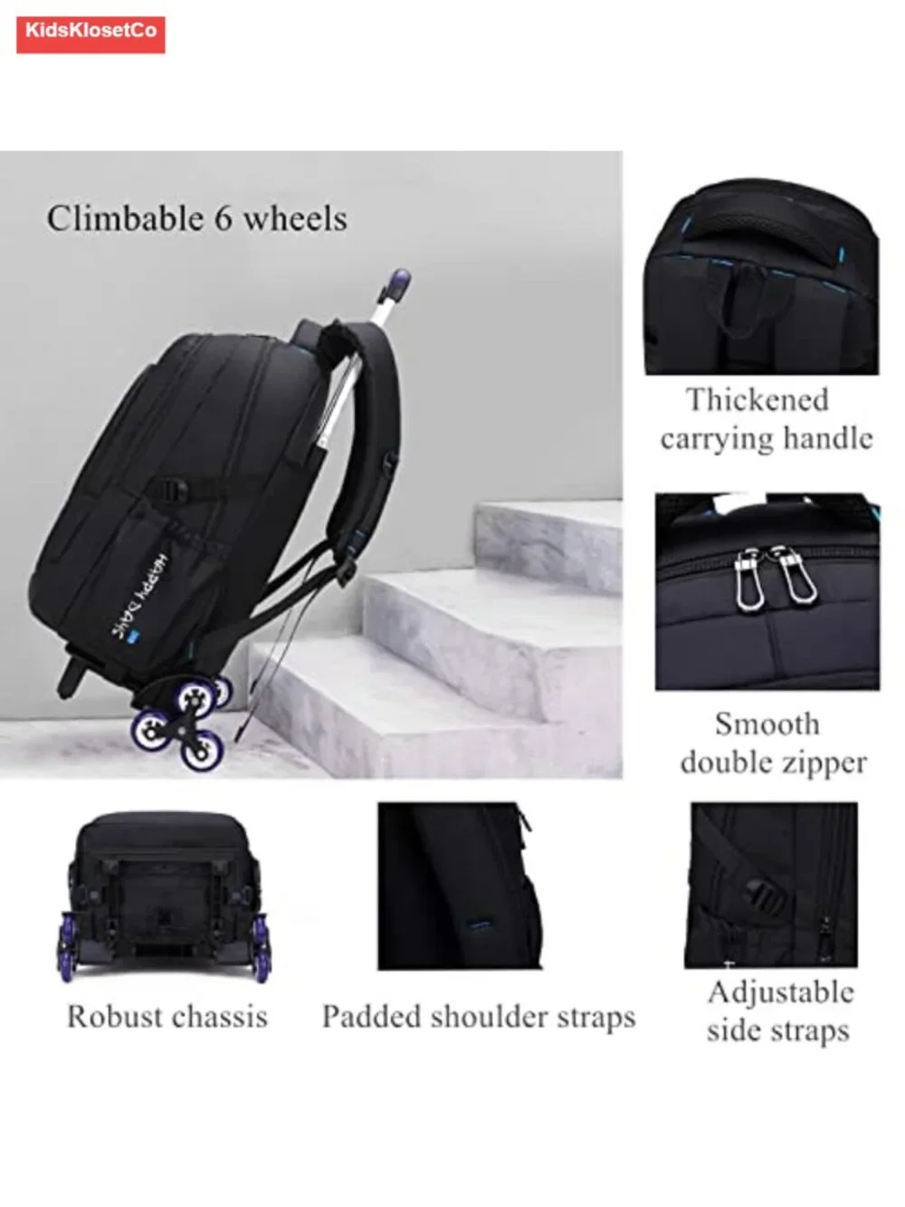 Rolling Backpack with Wheels for Teens, Waterproof Trolley Daypack, Convertible